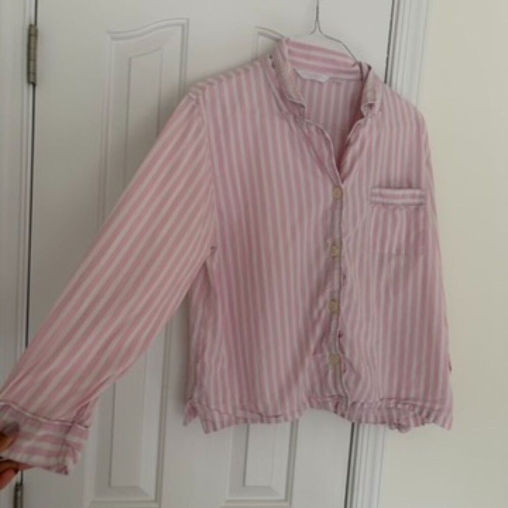 Victoria's Secret Pink Striped Satin Pajama Button Down Top Size Large